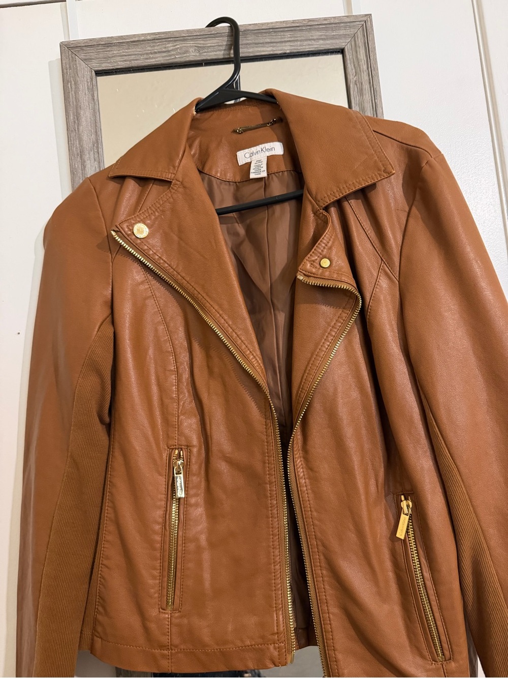 Calvin Klein Faux Leather caramel jacket